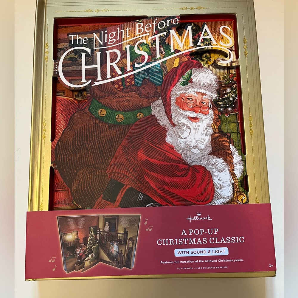 NWT Hallmark Night Before Christmas Pop Up Book with Light & Sound